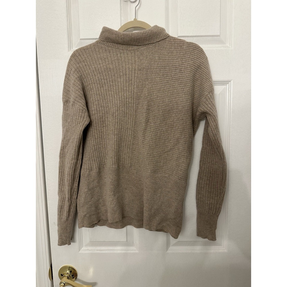 SUMMERSALT Beige Rib Knit Mock Neck Pullover Sweater Merino Cashmere S - Picture 1 of 4